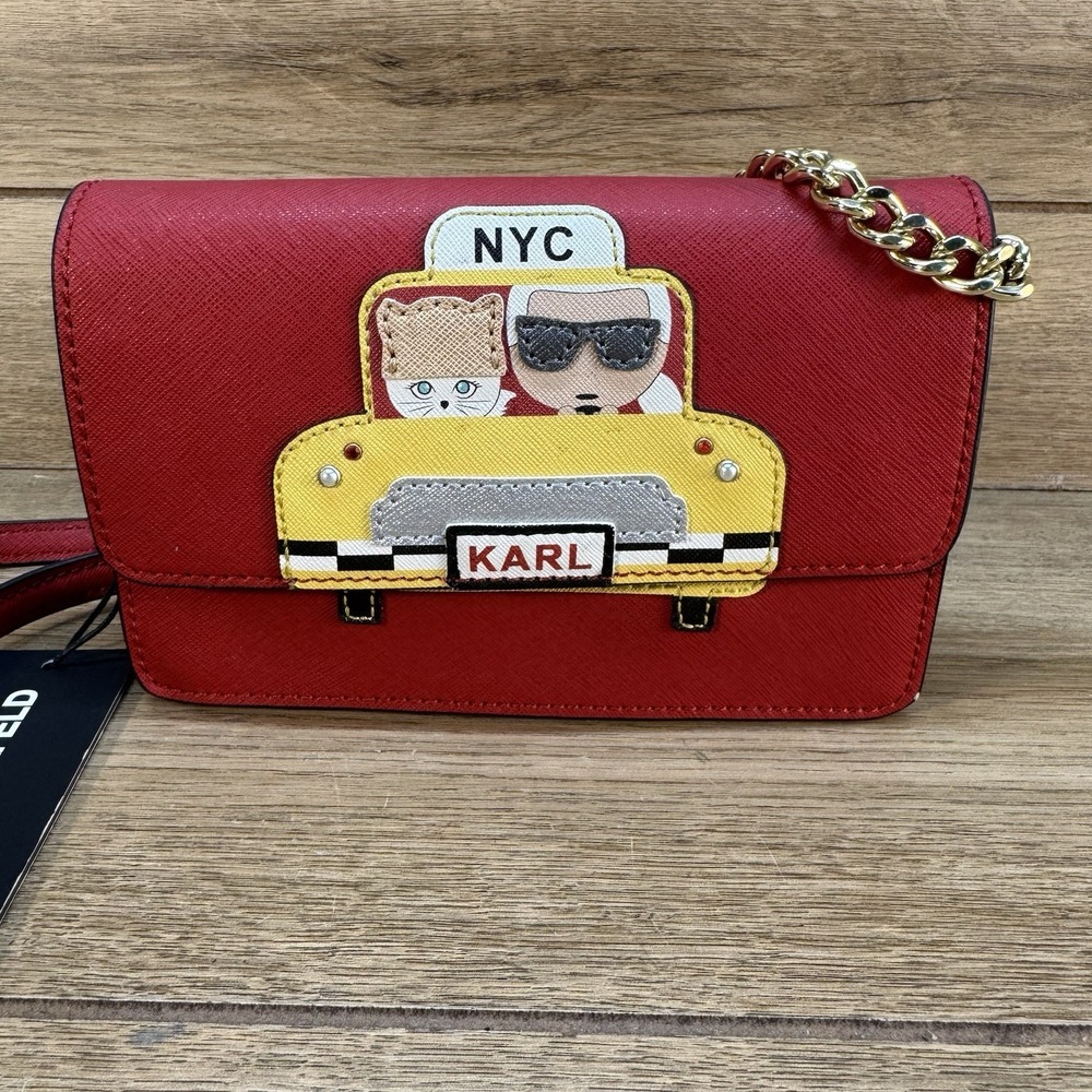 Karl Lagerfeld Red Crossbody Purse with Chain • Brand New • NYC Taxi with cat! - Picture 3 of 13